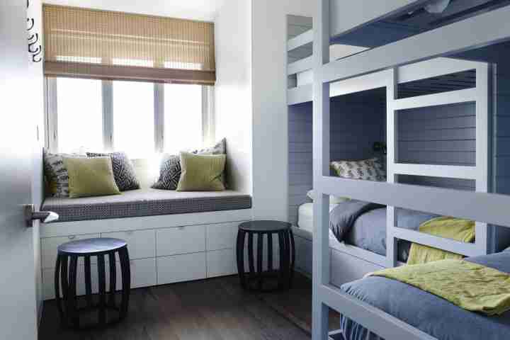 Whale Beach House Bunk Bedroom with window seat and storage space