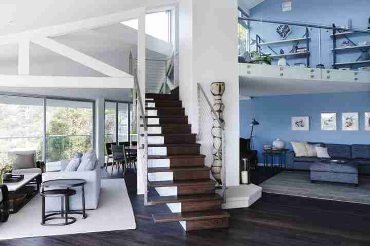 Whale Beach House Open Plan living area, mezzanine and entrance way